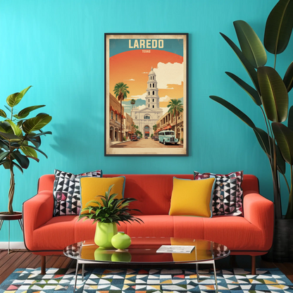 Laredo Texas Historic Tower Vintage Travel Poster