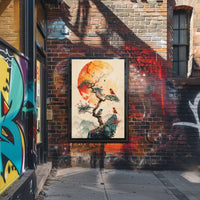 Serene Bonsai Tree with Vibrant Birds Poster PosterGoat