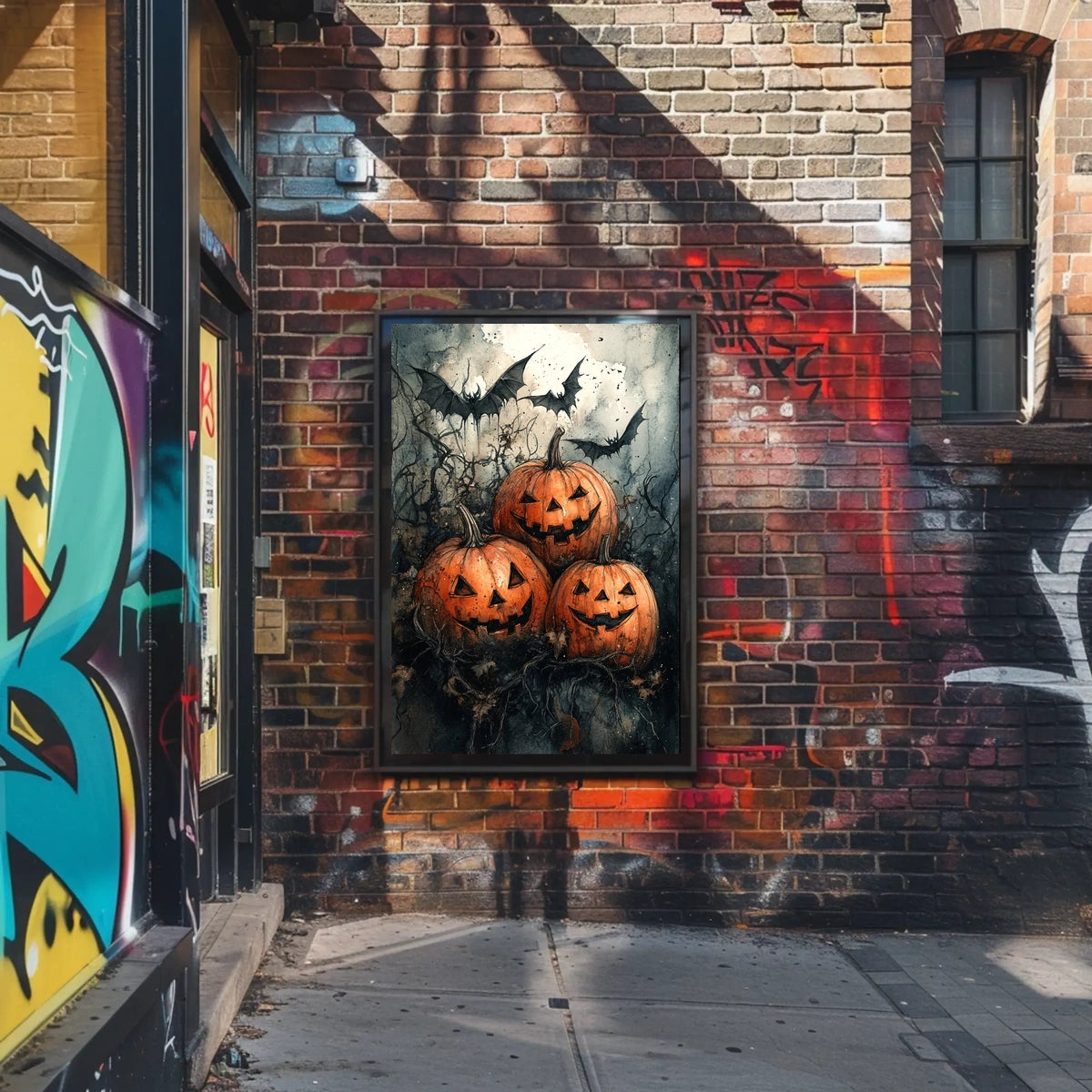Halloween Jack-o'-lantern Bats Gathering Art Print Poster