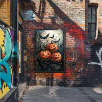 Halloween Jack-o'-lantern Bats Gathering Art Print Poster