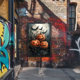 Halloween Jack-o'-lantern Bats Gathering Art Print Poster