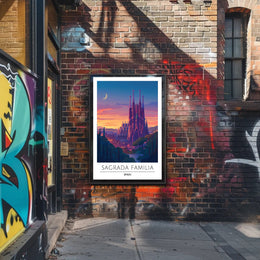 Sagrada Familia Twilight Travel Art Poster