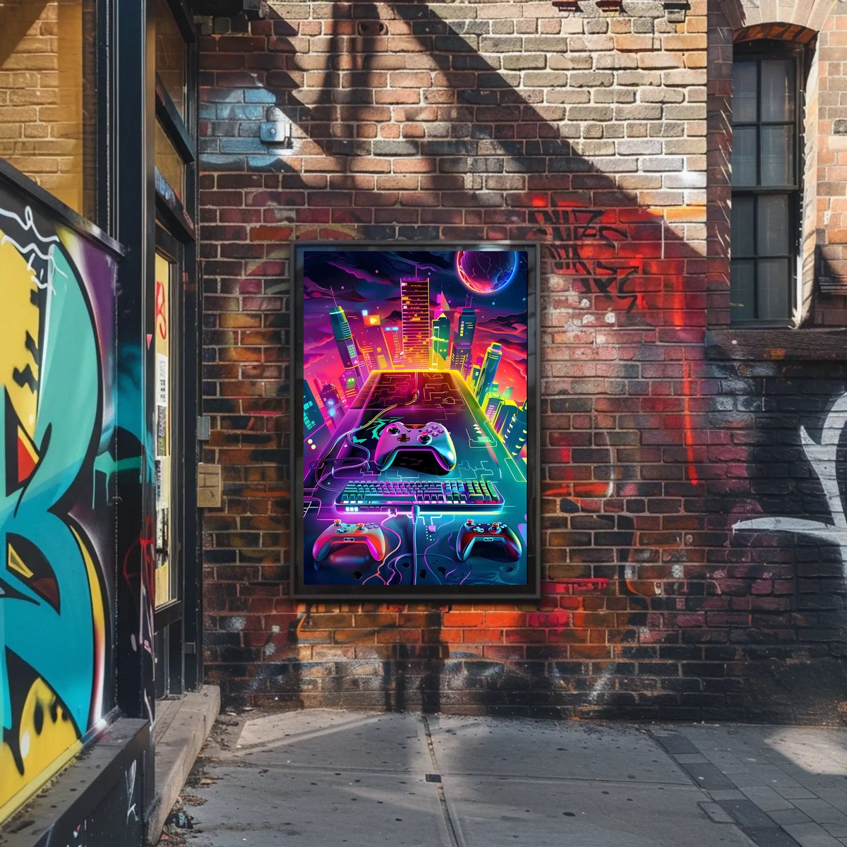 Neon Gaming Cityscape Poster