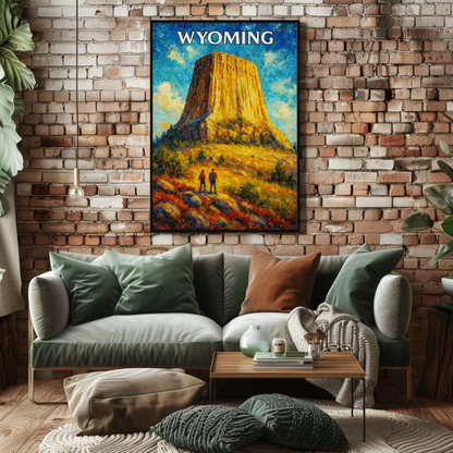 Wyoming Devils Tower Hiking Landscape Scenic Travel Poster