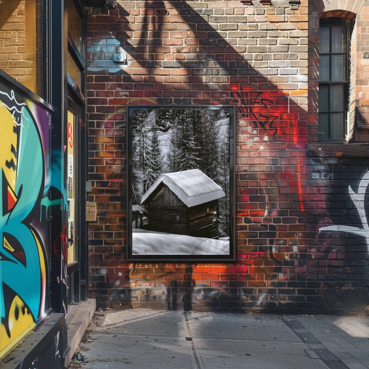 Snow-Covered Cabin in Winter National Park Poster