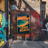 Long Beach Sunset Retro Travel Poster