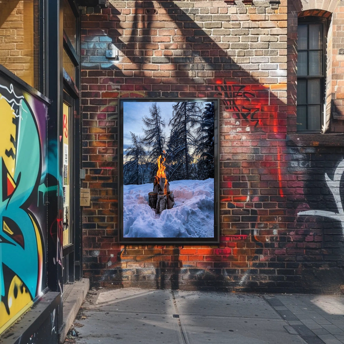Winter Campfire In The Woods Poster