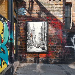 Bustling City Scene with Iconic New York Charm: Travel Poster