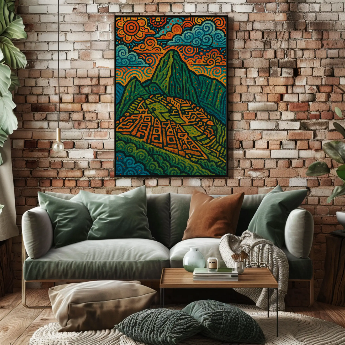 Machu Picchu Mountains Folk Art Travel Poster