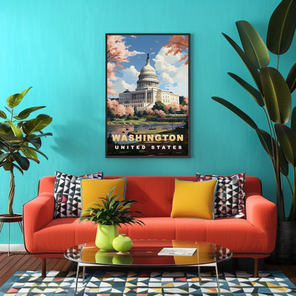 Washington DC United States Capitol Spring Vintage Travel Poster