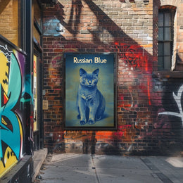 Russian Blue Cat Portrait Art Print For Home Decor Poster