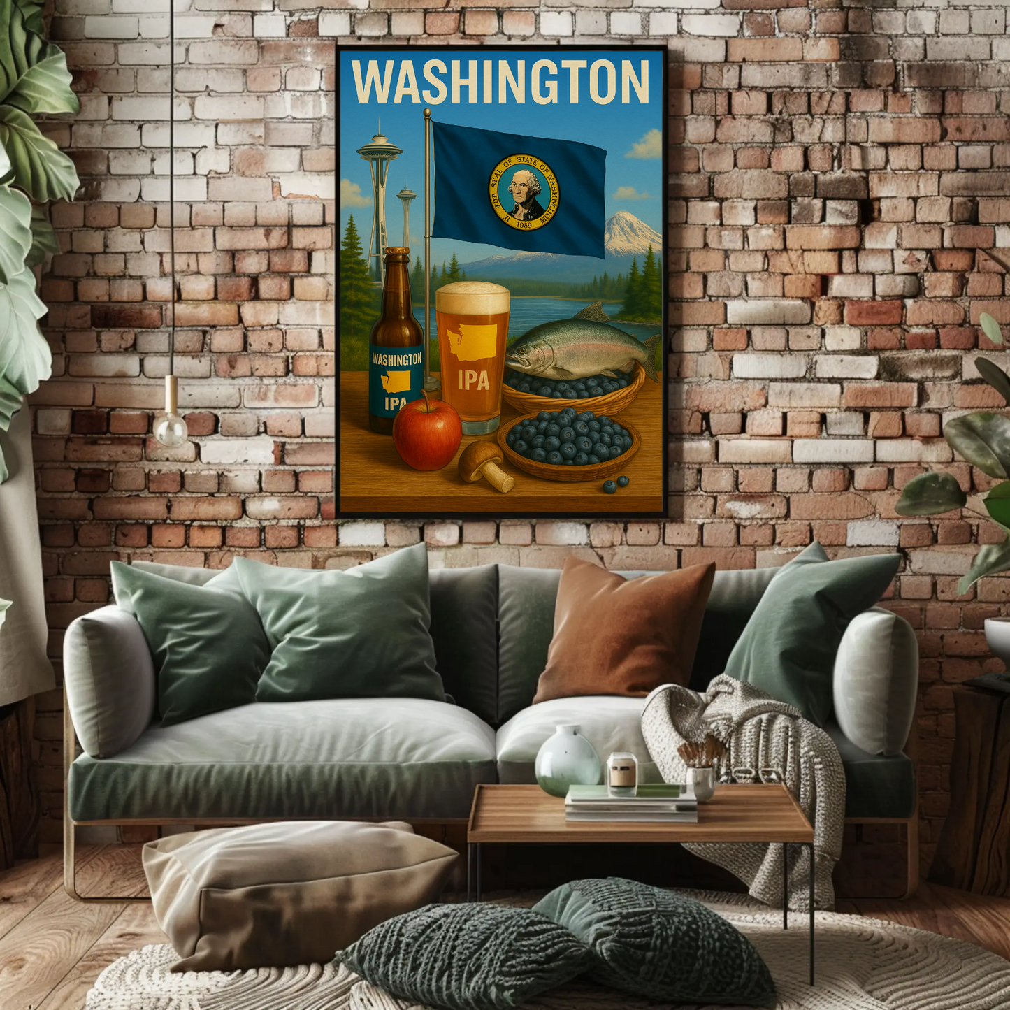 Washington IPA Salmon Space Needle Travel Poster