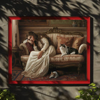 Serene Vintage Woman with Cats in Classic Interior