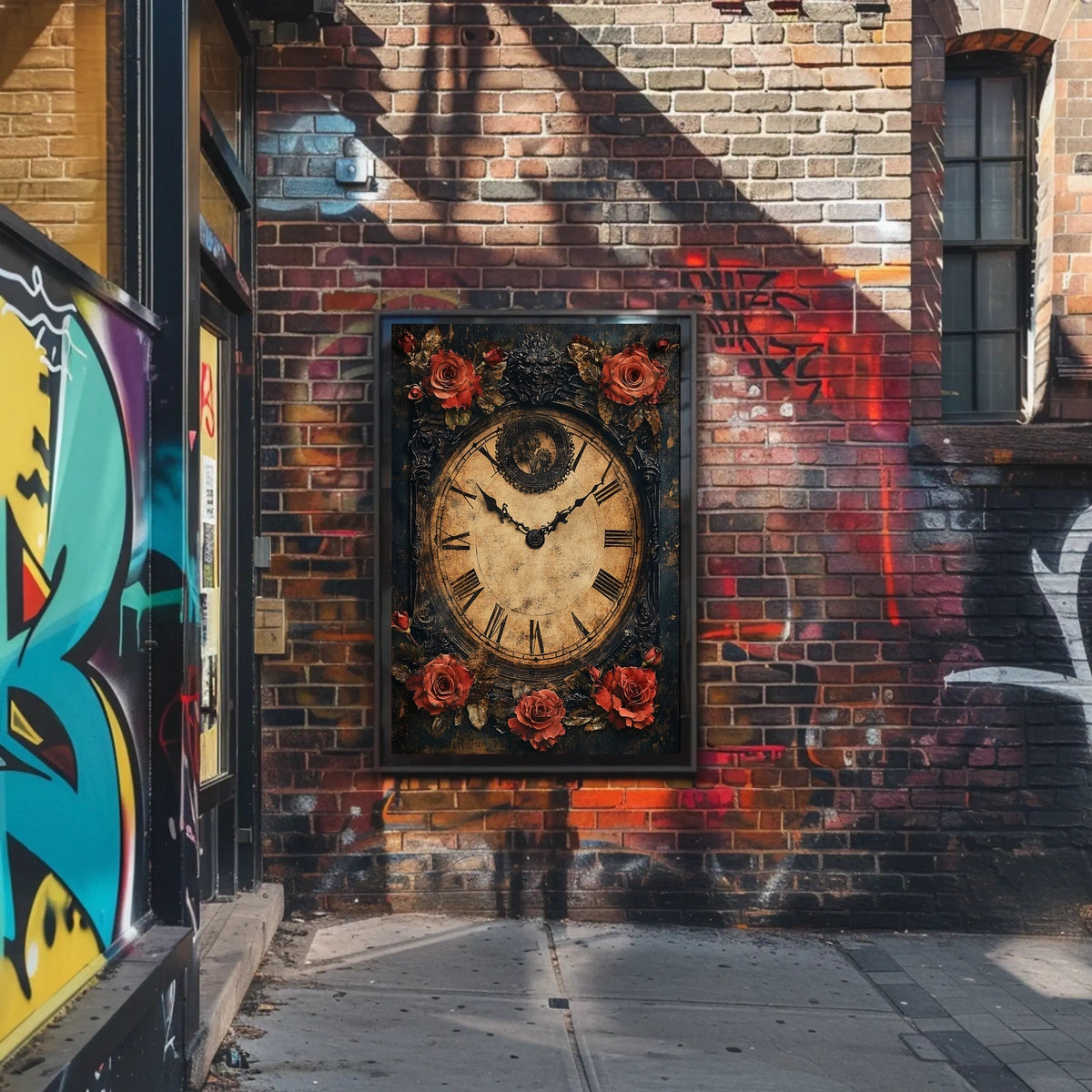 Vintage Clock with Roses Artistic Cultural Heritage Poster