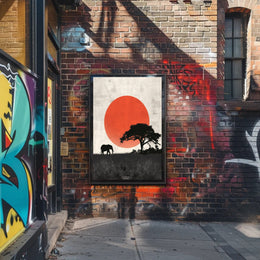 Elephant Sunset Poster Minimalist Safari Wall Art