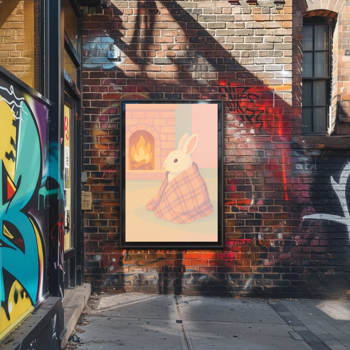 Cozy Bunny by the Fireplace Poster