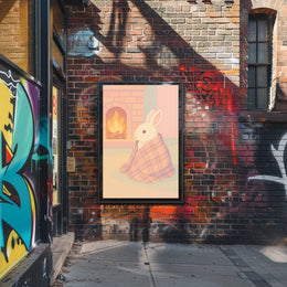 Cozy Bunny by the Fireplace Poster