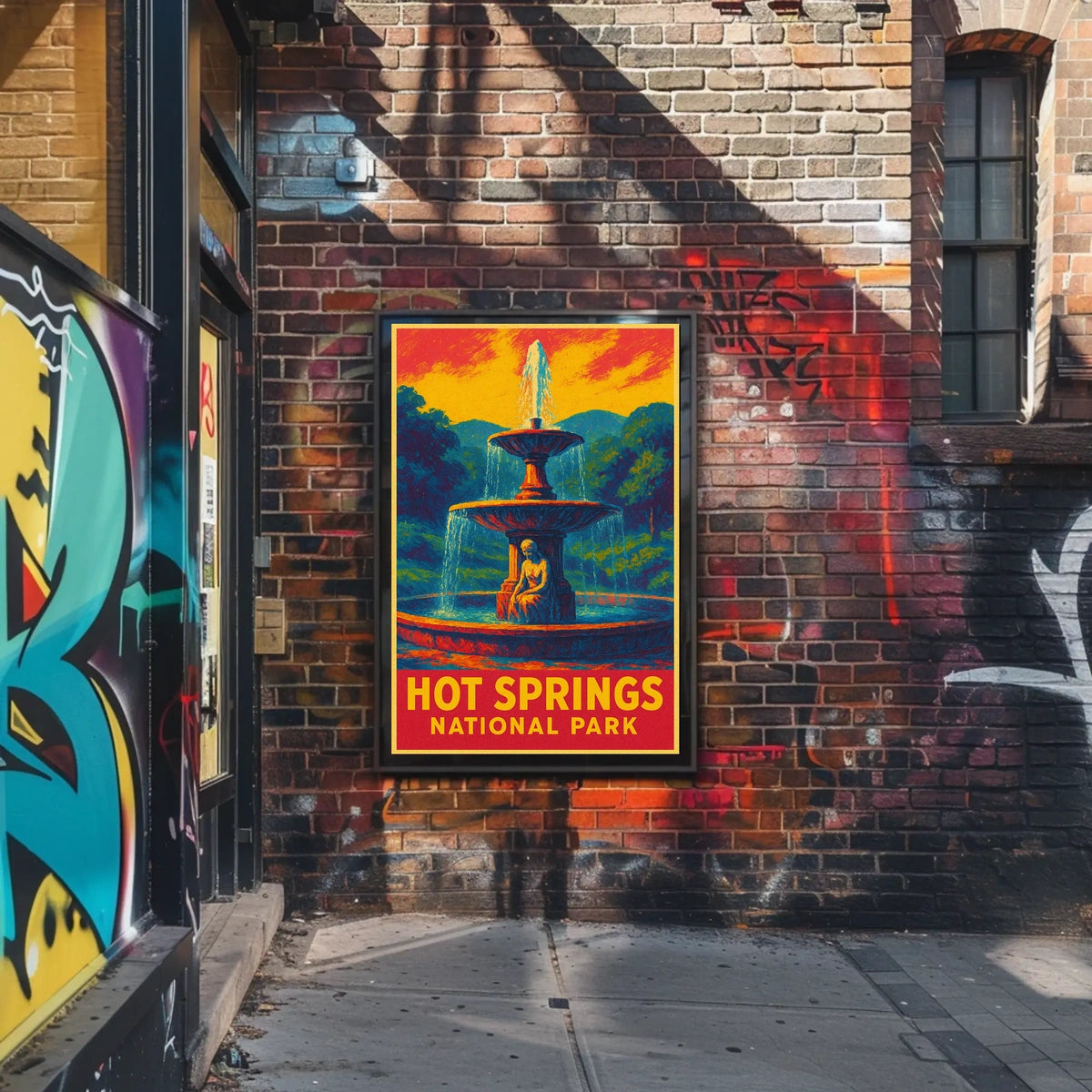 Hot Springs National Park Vintage Fountain Serenity Sunrise Escape Impressionism Poster