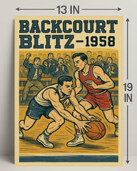 Backcourt Blitz 1958 Vintage Sports Poster