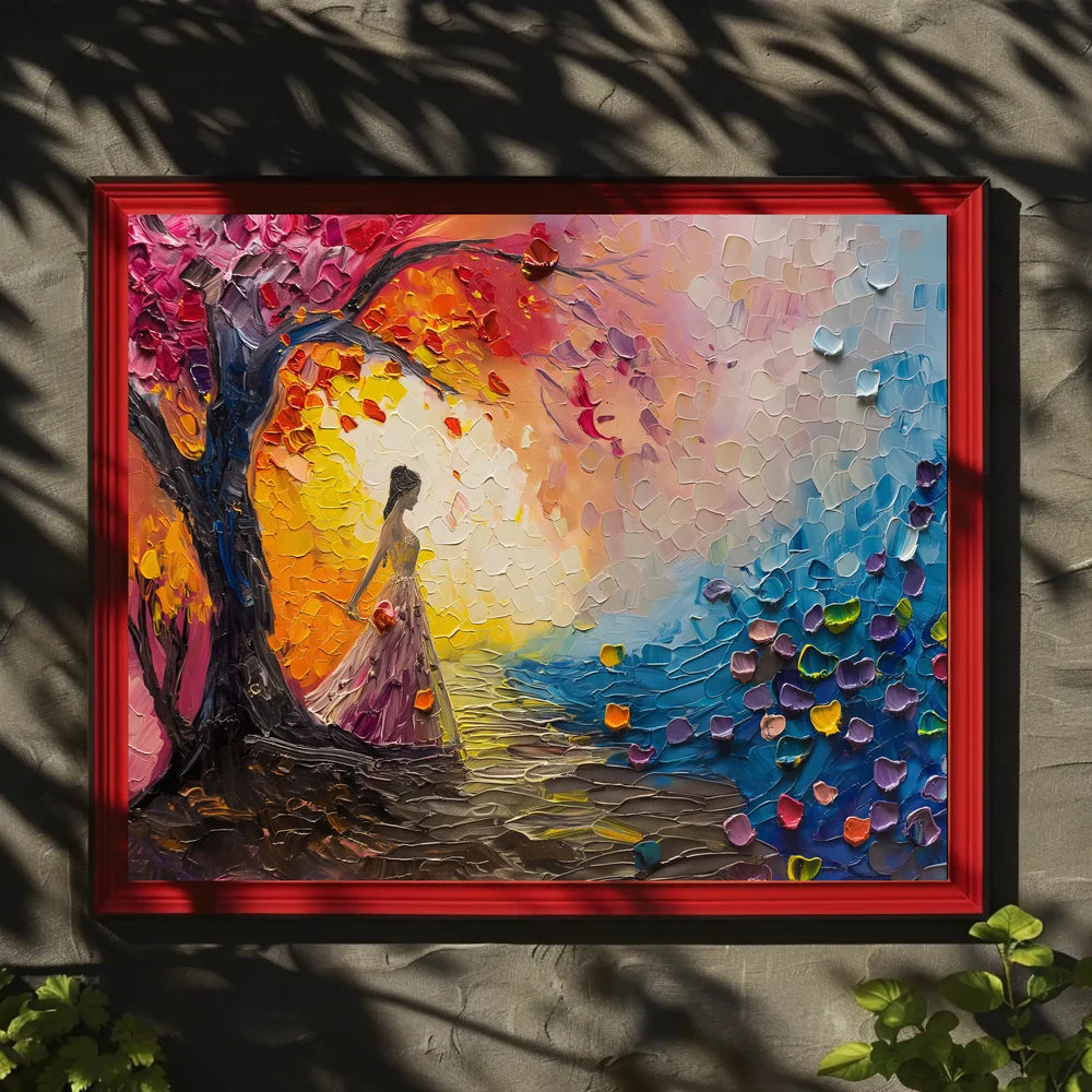 Dreamlike Woman Under Vibrant Abstract Tree Poster