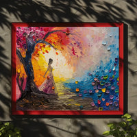 Dreamlike Woman Under Vibrant Abstract Tree Poster