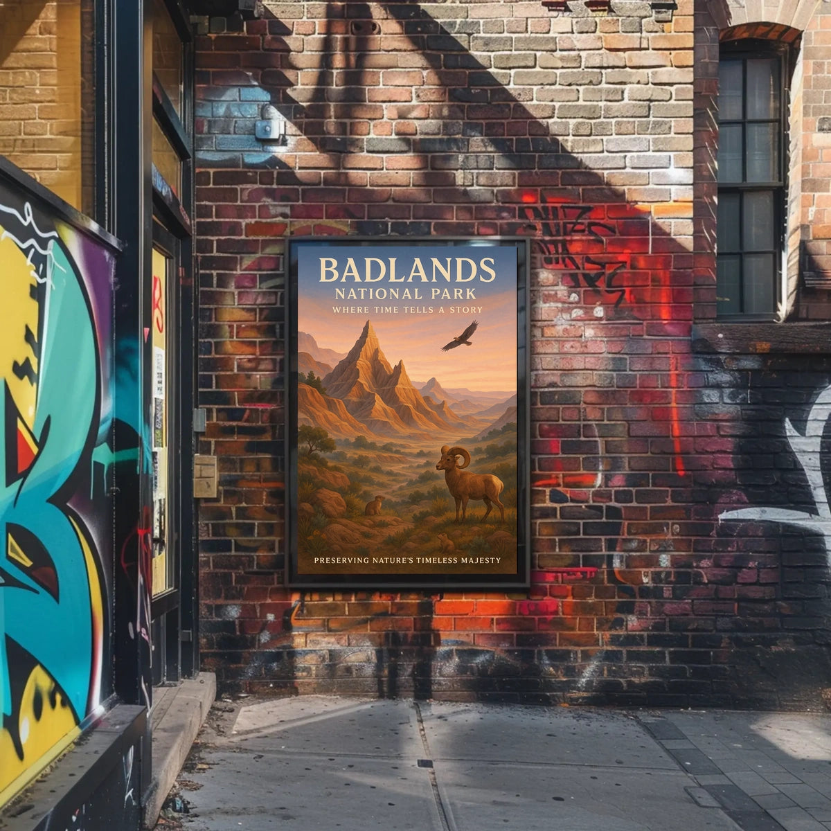 Badlands National Park Vintage Wildlife Art Poster
