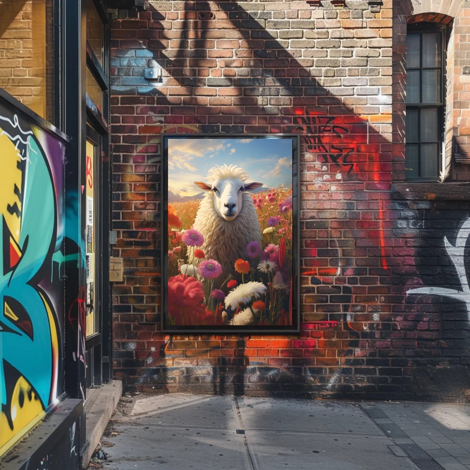 Sheep in Vibrant Field Animal Poster