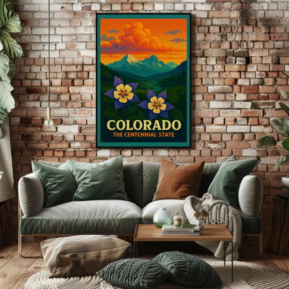 Colorado Centennial State Flowers Sunset Travel Poster
