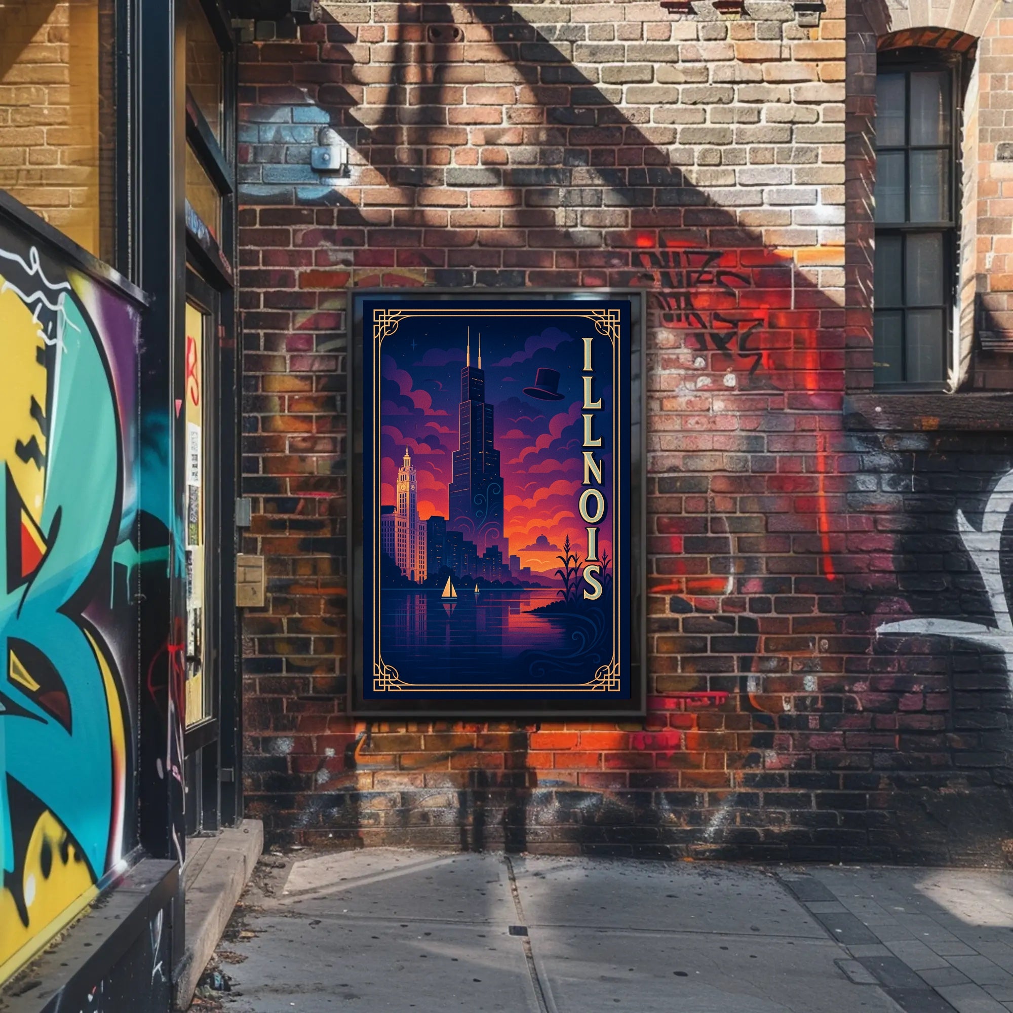 Illinois Skyline at Sunset: Captivating Travel Poster