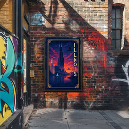 Illinois Skyline at Sunset: Captivating Travel Poster