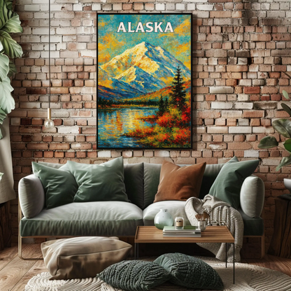 Alaska Denali Mountain Scenic Wilderness Landscape Travel Poster
