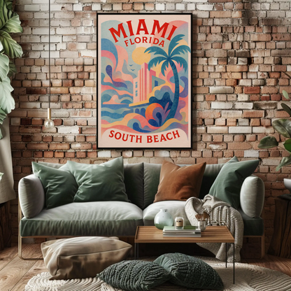 Miami South Beach Pastel Art Deco Retro Style Poster
