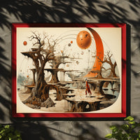 Mystical Exploration in Surreal Extraterrestrial Landscape Fantasy Poster