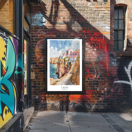 Vibrant Lagos Coastal Scene Watercolor Travel Poster PosterGoat