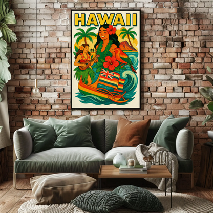Hawaii Culture Island Canoe Flowers Poster