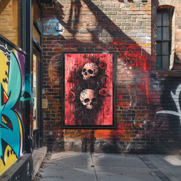 Dark Gothic Skulls with Roses Artistic or Pop Culture Poster