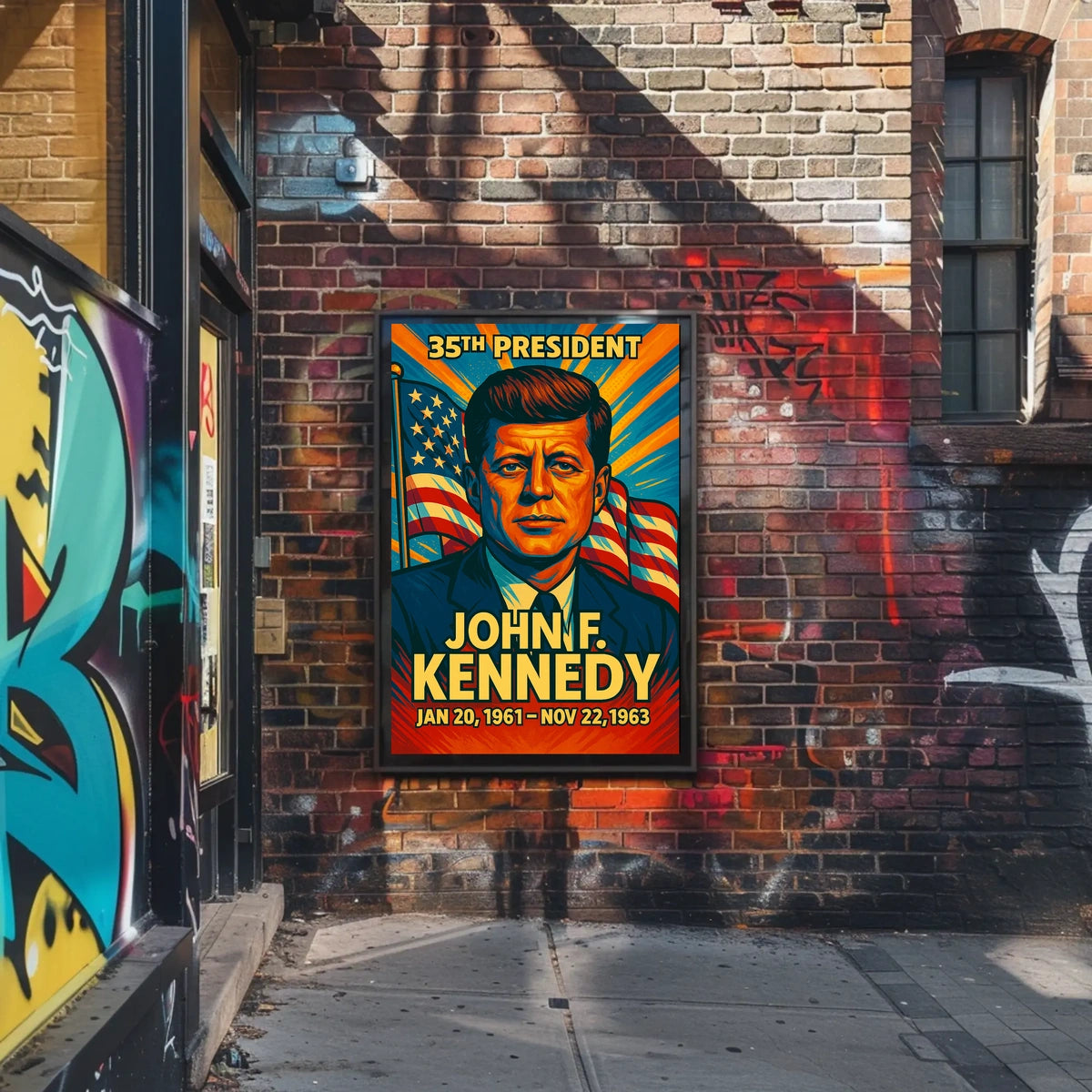 John F. Kennedy 35th President of the United States Colorful Comic Book Style Poster