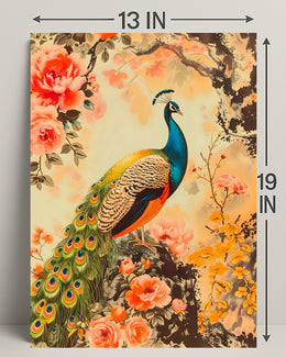 Peacock in Floral Splendor: Artistic Poster