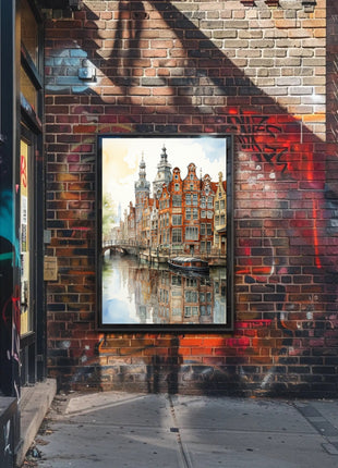 Amsterdam Canal Cityscape Watercolor Travel Poster