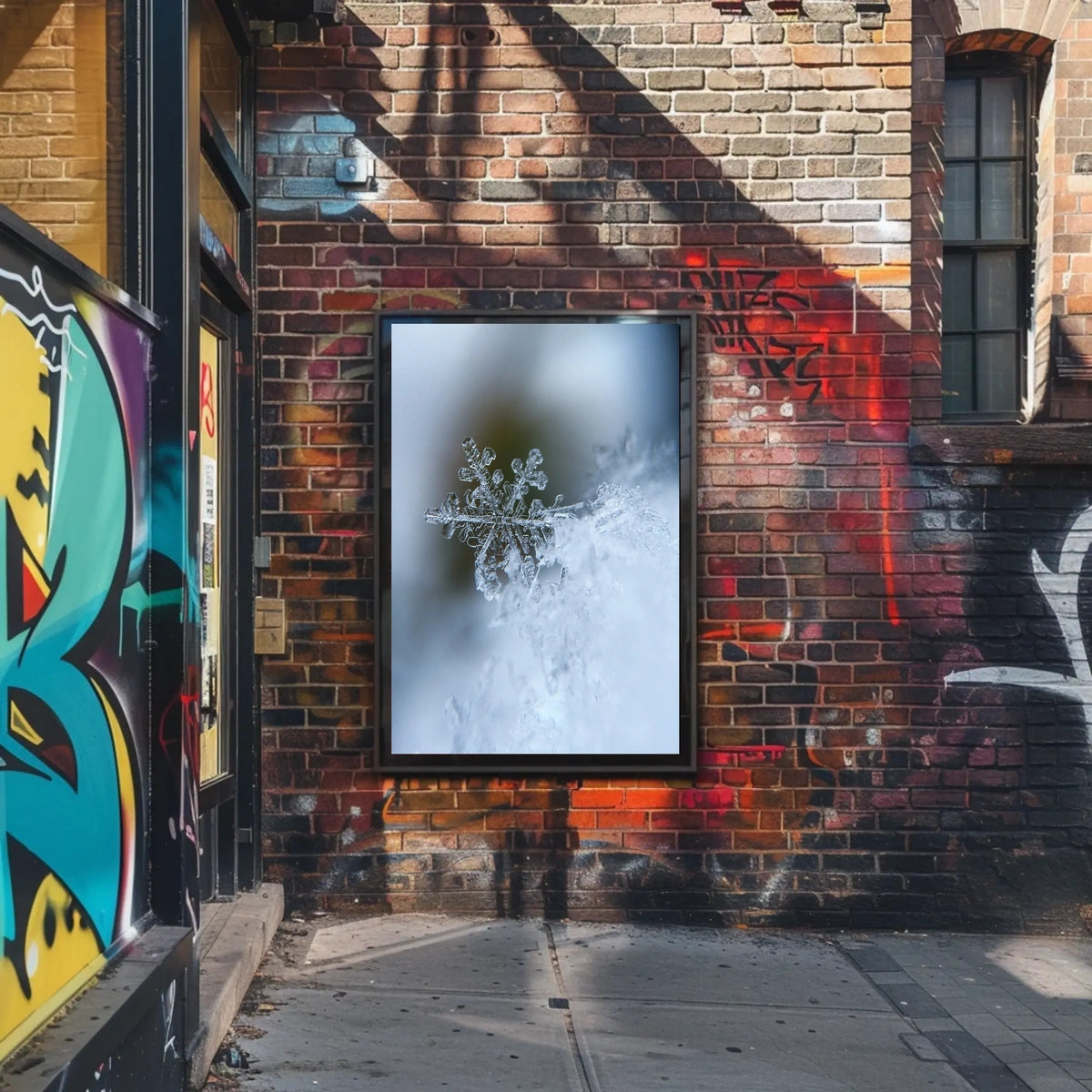 Intricate Snowflake Winter Scene Photorealistic Artistic Poster