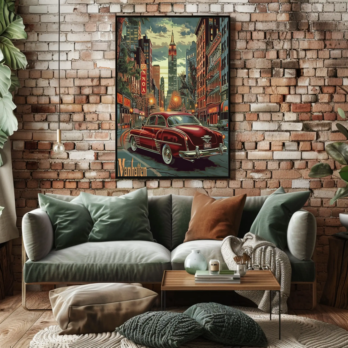 Manhattan Empire Lights and Cars Travel Poster