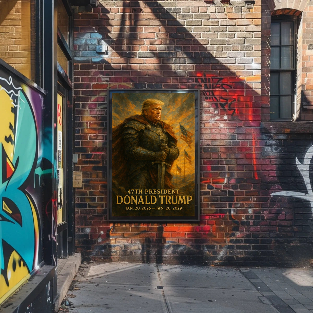 Donald Trump Resolute Defender Knight Armor Digital Painting Patriotic Leadership Poster