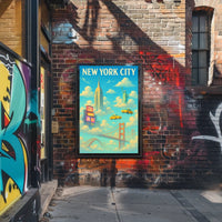 New York City Landmarks Skyline Poster Abstract Wall Art