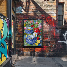 Vibrant Floral Tea Scene Poster with Artistic Poster PosterGoat