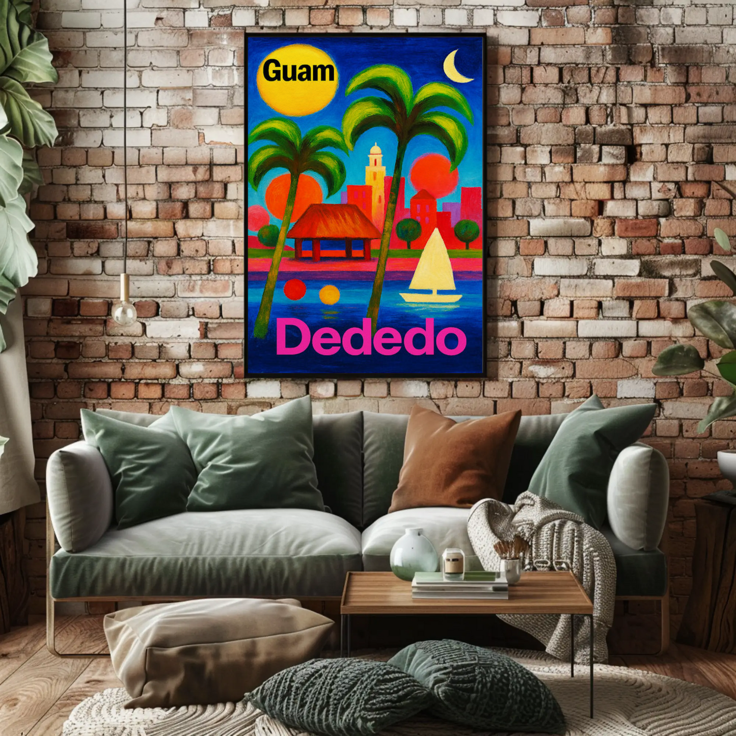 Dededo Guam Colorful Skyline Moonlight Travel Poster