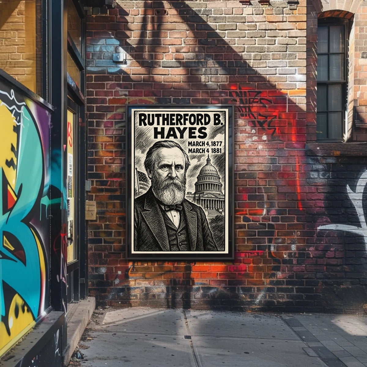 Rutherford B. Hayes 19th President of the United States B & W Comic Sketch Poster