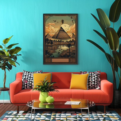 Egyptian Pyramids At Sunset Nile View Vintage Travel Poster