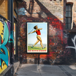 Soviet Javelin Thrower Vintage Art Sports Poster
