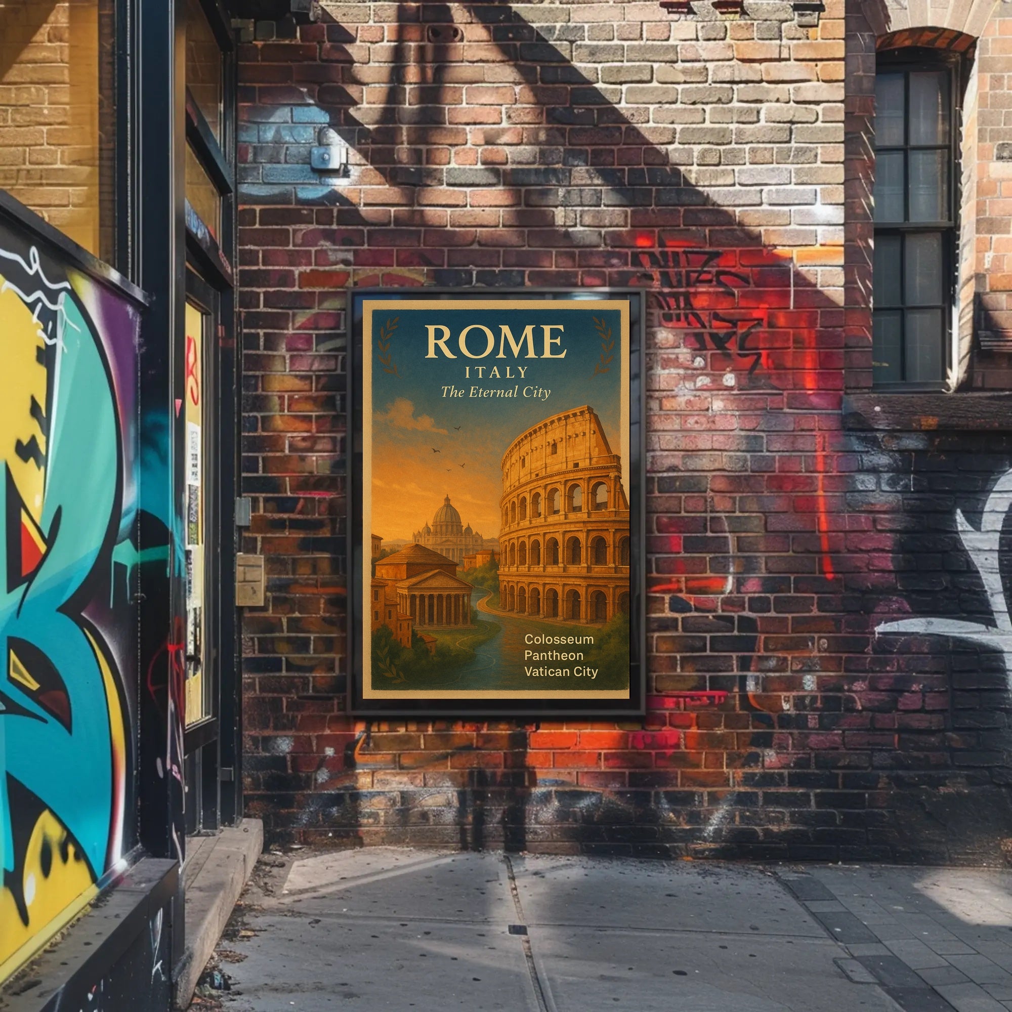 Rome Vintage Travel Poster Italy Colosseum Print