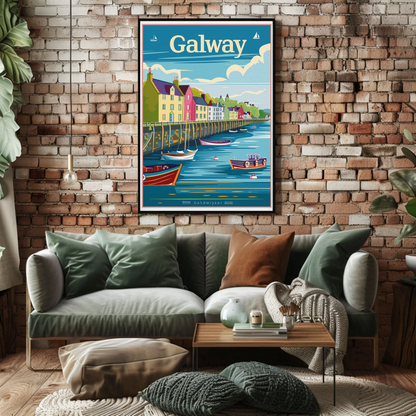 Colorful Waterfront Houses Galway Ireland Travel Poster